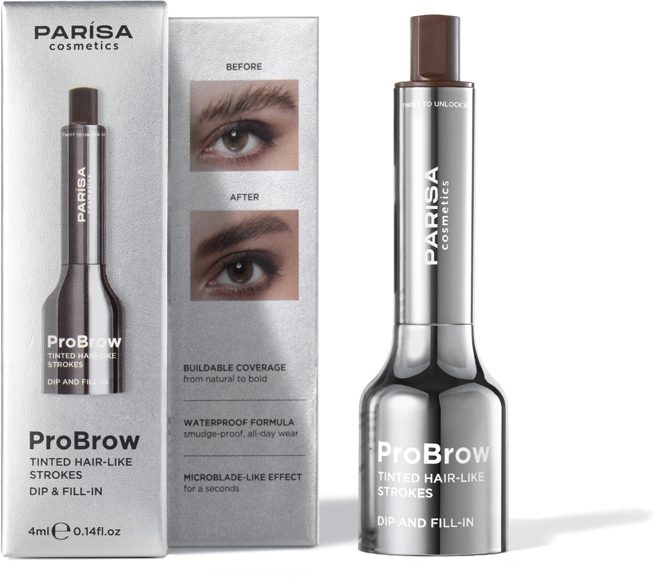 Стійкий тинт для брів Parisa Cosmetics ProBrow Tinted Hair-Like Strokes 602 Chocolate, 4 мл, фото 1