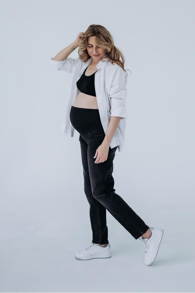 Стильні джинси boyfriend для вагітних 41000 чорні, фото 1