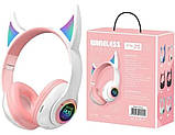 Бездротові навушники STN-25 з вушками і підсвічуванням Рожевий, фото 7