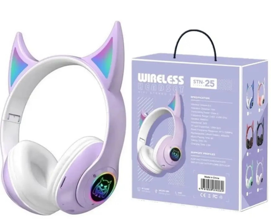 Бездротові навушники STN-25 з вушками і підсвічуванням Фіолетовий, фото 1