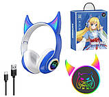 Бездротові навушники STN-25 з вушками і підсвічуванням Синій, фото 5