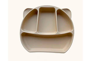 Силіконова дитяча тарілка 4-х секційна "Ведмедик" Бежева (1210)