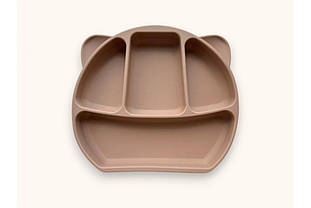 Силіконова дитяча тарілка 4-х секційна "Ведмедик" Капучіно (1317)