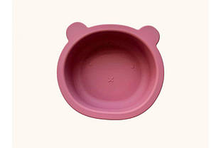 Силіконова дитяча тарілка глибока "Ведмедик" Димна троянда (1718)