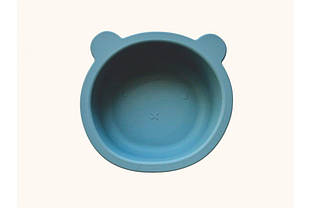 Силіконова дитяча тарілка глибока "Ведмедик" Димний блакитний (4506)