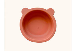 Силіконова дитяча тарілка глибока "Ведмедик" Персикова (1330)