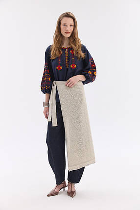 Жіночий в'язаний фартух "Подих" (90 см) бежевий, фото 1