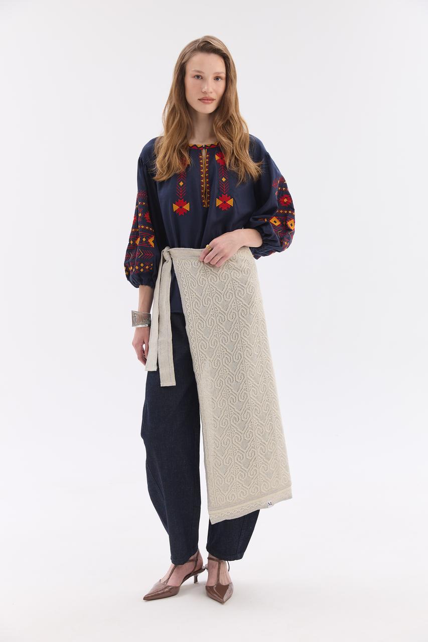 Жіночий в'язаний фартух "Подих" (90 см) бежевий