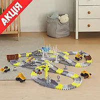 Автотрек гнучкий 435 см Будівельна техніка 388 Гоночна траса з машинками Дитячий трек для хлопчика