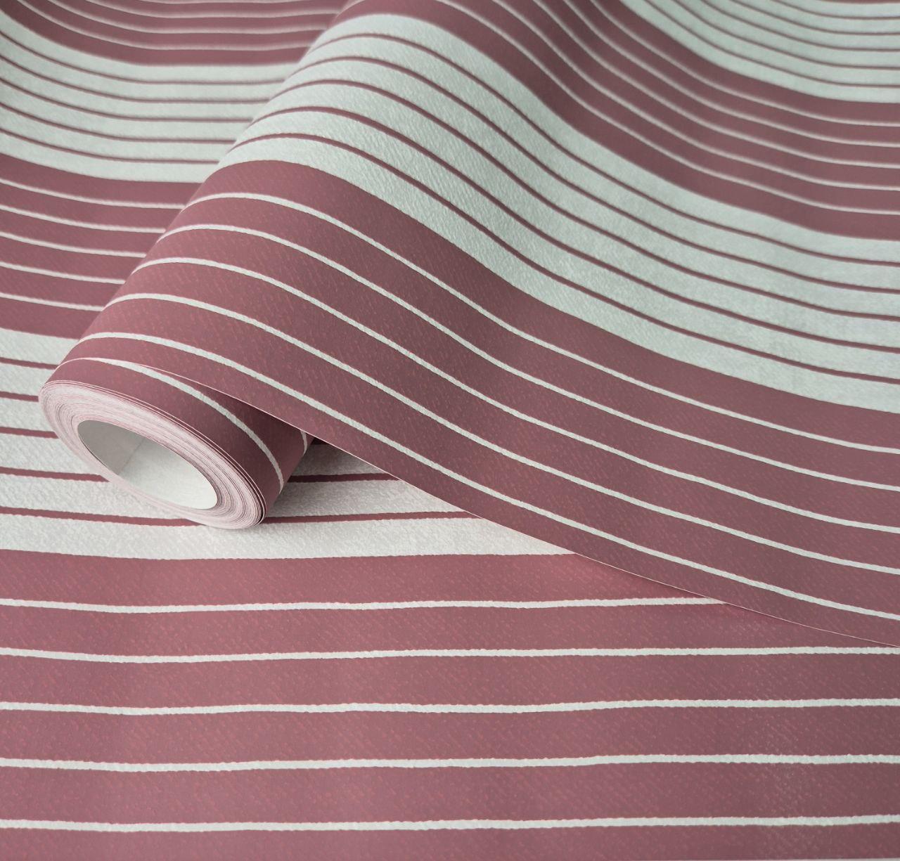 Шпалери вінілові 0.53 × 10.05 м Marburg Scandinavian Vintage 51611, білі з рожевими смужками для спальні, дитячої, фото 1