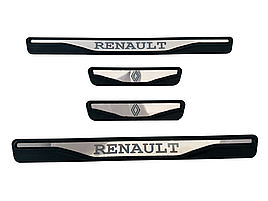 Накладки на пороги Renault Logan 2 з лого (хром-пласт) TAN24