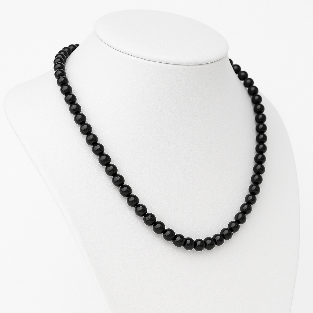 Шерл чорний турмалін Ø8 намисто, 0551ОШ, фото 1