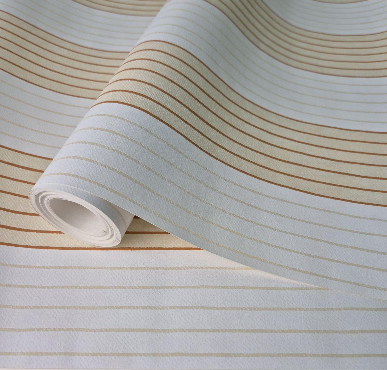 Шпалери вінілові 0.53 × 10.05 м Marburg Scandinavian Vintage 51615, білі з жовтими смужками для спальні, вітальні, фото 1