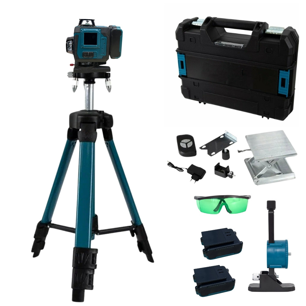 Лазерний рівень 4д зі штативом та пультом на 16 ліній Max Light Акумуляторний нівелір з дисплеєм у кейсі, фото 1