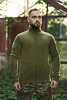 Чоловіча флісова кофта хакі військова з шевронами