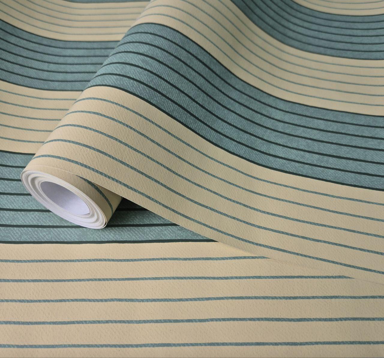 Шпалери вінілові 0.53 × 10.05 м Marburg Scandinavian Vintage 51608, жовто-зелені в смужку для кухні, дитячої, вітальні, фото 1