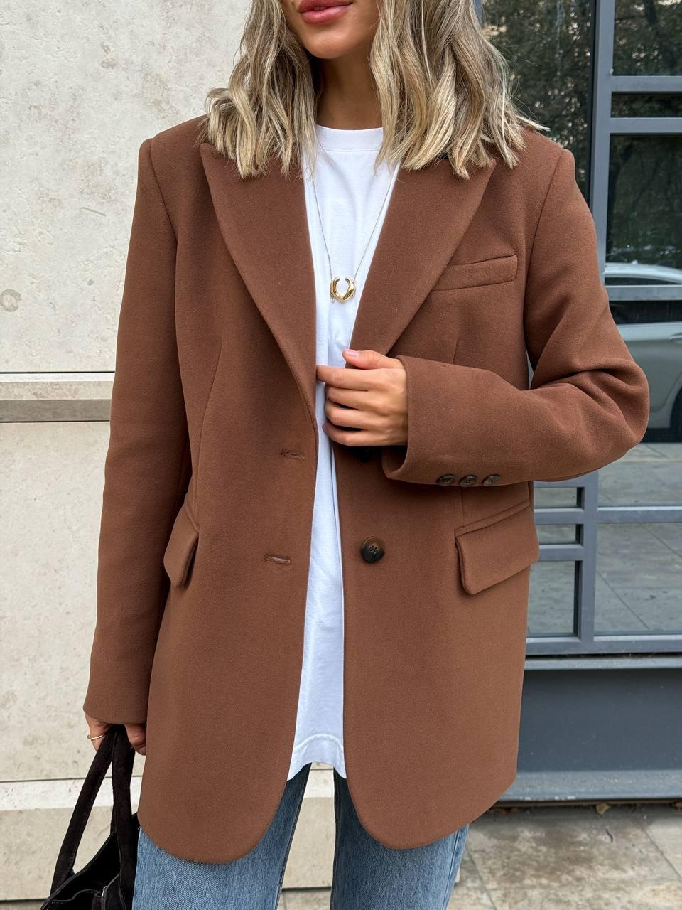 Жіноче пальто жакет прямого крою з кашеміру з відкладним коміром на ґудзиках (р. 42-46) 6602257Q, фото 1