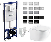 Комплект 5в1: інсталяція Koller Pool + безобідковий підвісний круглий унітаз, білий + клавіша на вибір