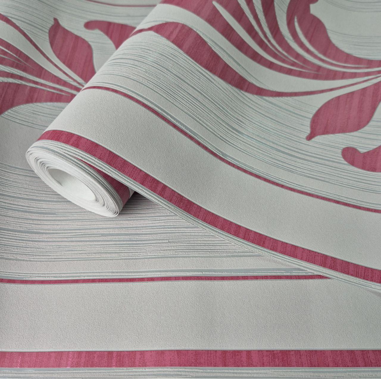 Шпалери вінілові 0.5 × 10 м Marburg Velvet Panels 56731, сірі та рожеві з малюнком листя/гілок для холу, вітальні, фото 1