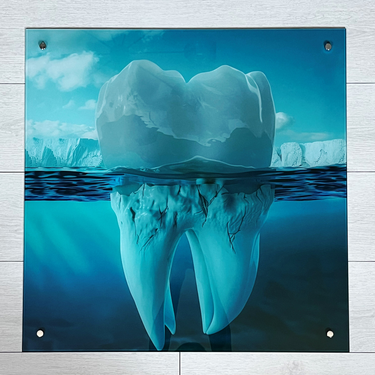 Картина Зуб Айсберг для стоматології на склі - Великий розмір 70х70 см, фото 1