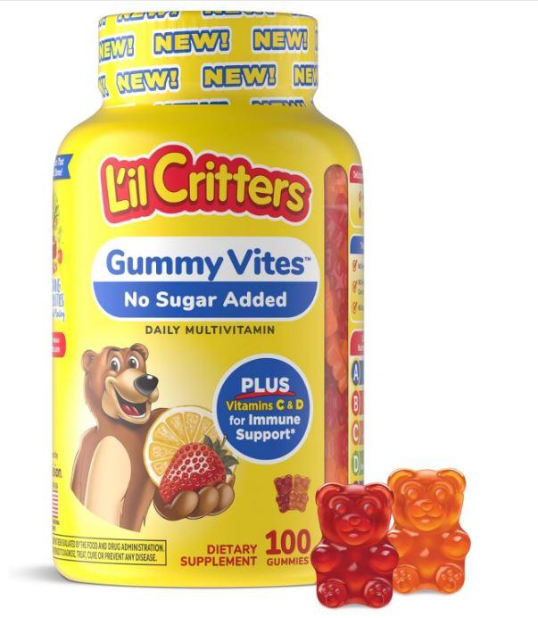 Жувальні мультивітаміни для дітей без цукру, L'il Critters Gummy Vites, 100 жувальних цукерок.
