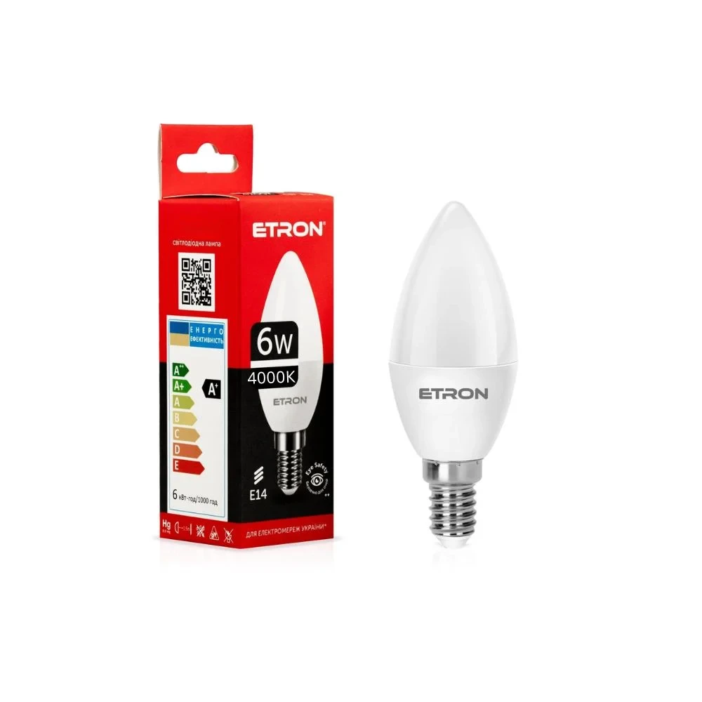 LED лампа 6W E14 C37 220V 4000K ETRON 1-ELP-028 лампа денного світла, фото 1