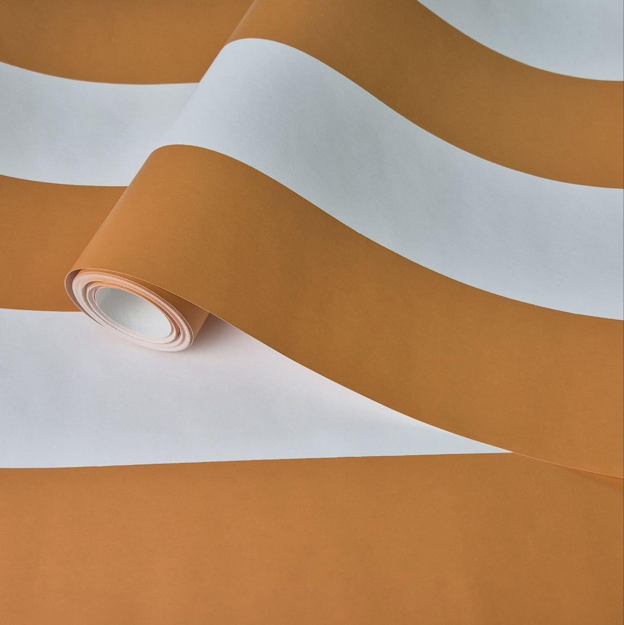 Шпалери вінілові 0.53 × 10.05 м Marburg Zeitlberger 50507, помаранчеві з білими смугами для спальні, вітальні, кабінету, фото 1