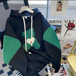 Жіноче худі з капюшоном; Кольори: зелений, чорний; Розміри — оверсайз (42-46) ;