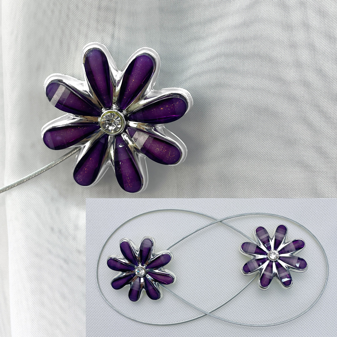 Магніти (2шт., пара) для штор, гардин "Квітка". Колір фіолетовий. Код 81-247, фото 1