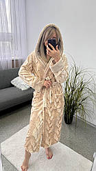 Затишний довгий жіночий халат на запах з капюшоном та кишенями Xmd09