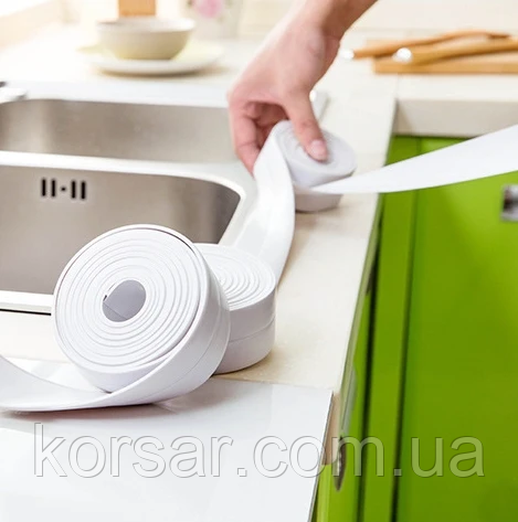 Стрічка бордюрна, герметична ПВХ для ванної, душу, плити, кухні. 2 см х 3 метри. Біла. Самоклейна., фото 1