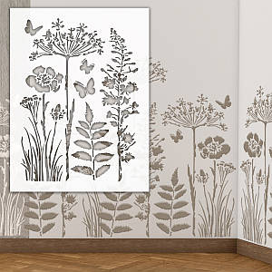 Трафарет пластиковий для штукатурки, фарбування Квіти та листя (680х900) тонкий 1 мм