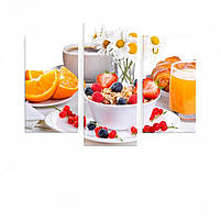 Картина модульна для кухні Апельсини, Фрукти, Цитрусові, Чашка соку, Яскравий колір 90х70см з 3-х частин, фото 2