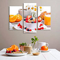 Картина модульна для кухні Апельсини, Фрукти, Цитрусові, Чашка соку, Яскравий колір 90х70см з 3-х частин, фото 3