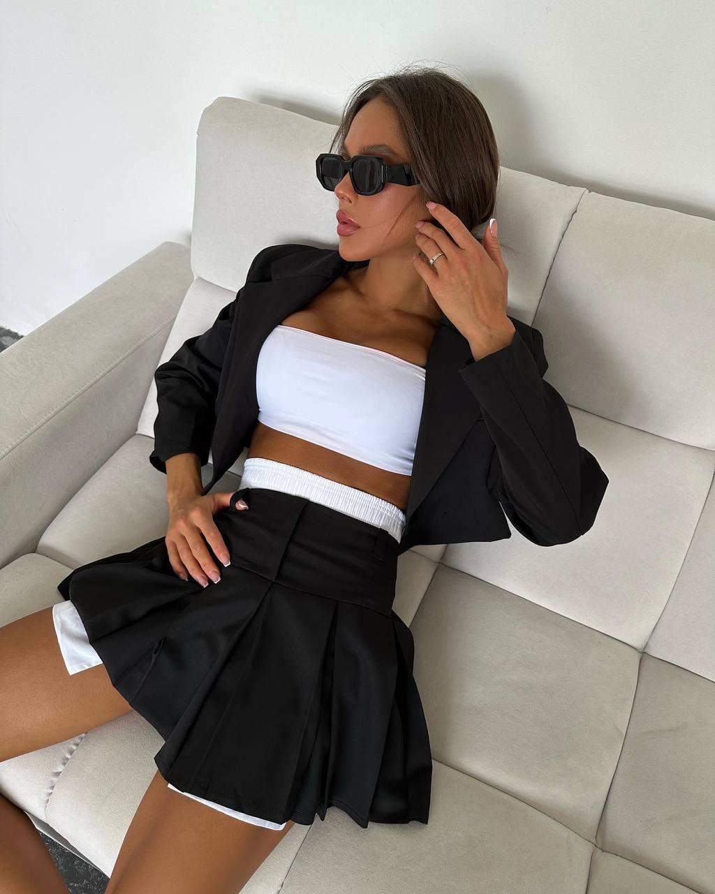 Жіночий костюм 2-ка (жакет + спідниця); Колір: чорний; Розмір: 42-44, 46-48 ;, фото 1