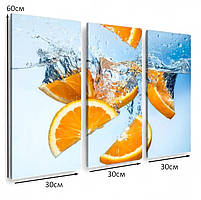 Картина модульна для кухні Апельсини у воді, Цитруси, Часточки апельсина 90х60см з 3-х частин, фото 5