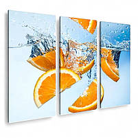 Картина модульна для кухні Апельсини у воді, Цитруси, Часточки апельсина 90х60см з 3-х частин, фото 2