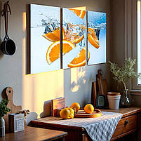 Картина модульна для кухні Апельсини у воді, Цитруси, Часточки апельсина 90х60см з 3-х частин, фото 3