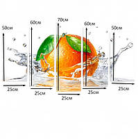 Модульна картина в кухню Апельсин у воді, Цитруси 125х70см з 5 частин, фото 4