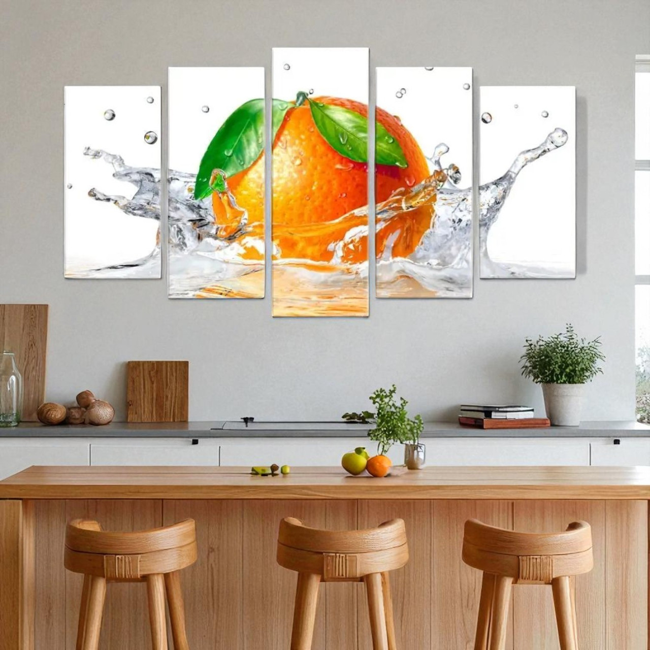 Модульна картина в кухню Апельсин у воді, Цитруси 125х70см з 5 частин, фото 1