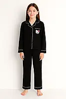 Підліткова піжама для дівчинки з бавовни Hello Kitty, чорна, розмір 152-160 см (10-13 років) (10369)