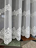 Красивий ніжний молочний тюль бамбук з вишивкою по низу в зал, спальню, вітальню, фото 5