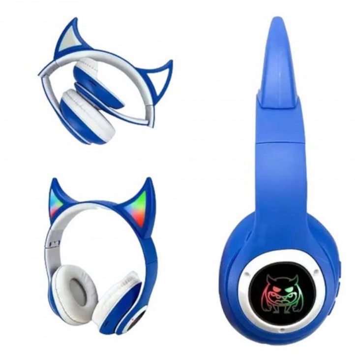 Стильні бездротові навушники STN-25 з вушками та підсвіткою Синій, фото 1