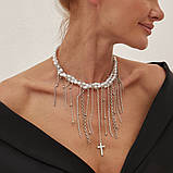 Жіноче кольє намисто сріблясте із перлами, фото 4