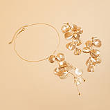 Комплект сережки і кольє вечірні золотисті квіти, фото 3