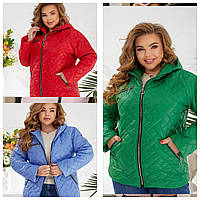 Куртка весняна жіноча стьобана «Мікс» на блискавці з капюшоном 0859 64-66,68-70
