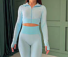 Костюм для тренувань жіночий топ з рукавами на блискавці фітнес лосини з високою талією комплект-двійка в зал, фото 3