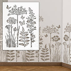 Трафарет пластиковий для штукатурки, фарбування Квіти та листя (680х900) тонкий 1 мм