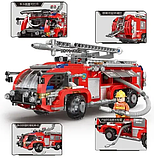 Конструктор машина з гідрантом "Пожежна вантажівка" 767 ел. рухомі елементи в коробці (XB-03028), фото 4