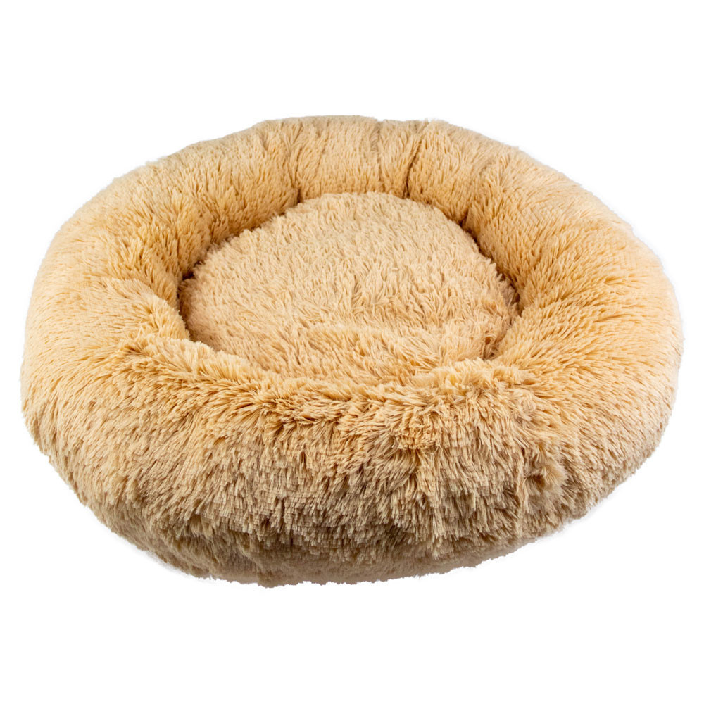 Лежак Пончик Пухнастики 60 * 60 см для котів і собак, колір бежевий (ММ-35), фото 1
